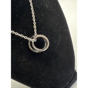Eternal Love Intertwined Rings Pendant Necklace- Silver Tone/Black -